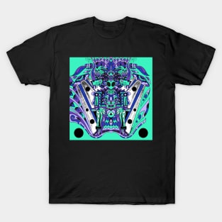 alien in mictlan throne underworld of galactic space in mexican pattern wallpaper T-Shirt